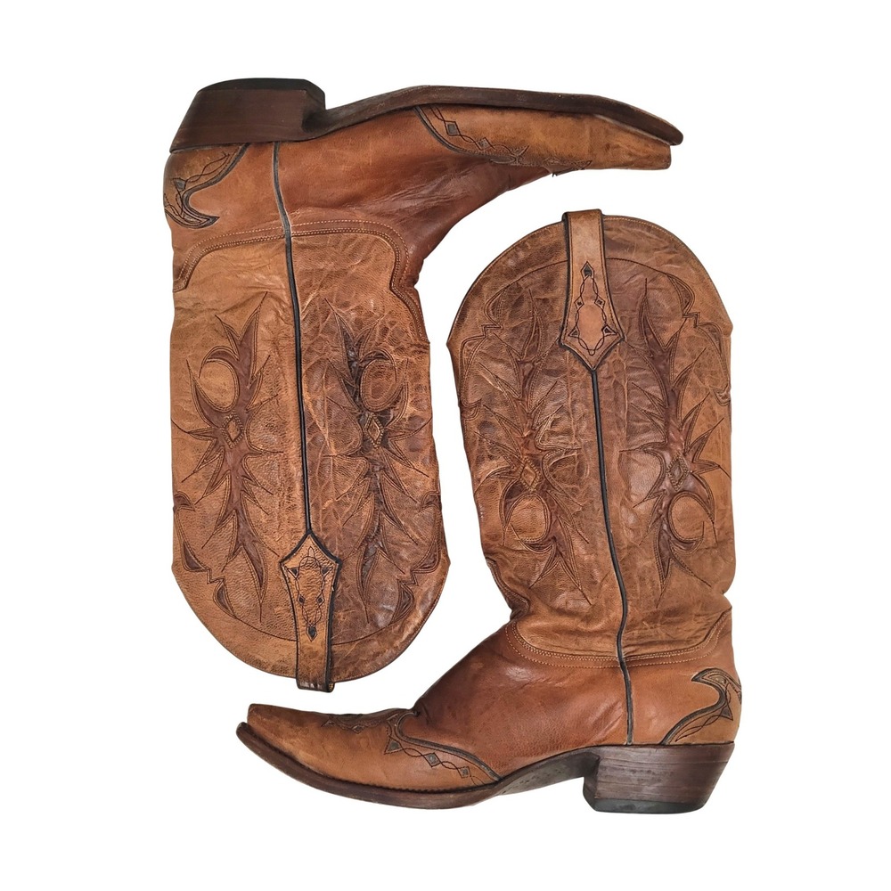 Old Gringo Men's Cognac Brown Stitch Leather Western Cowboy Snip Toe Boots 10D